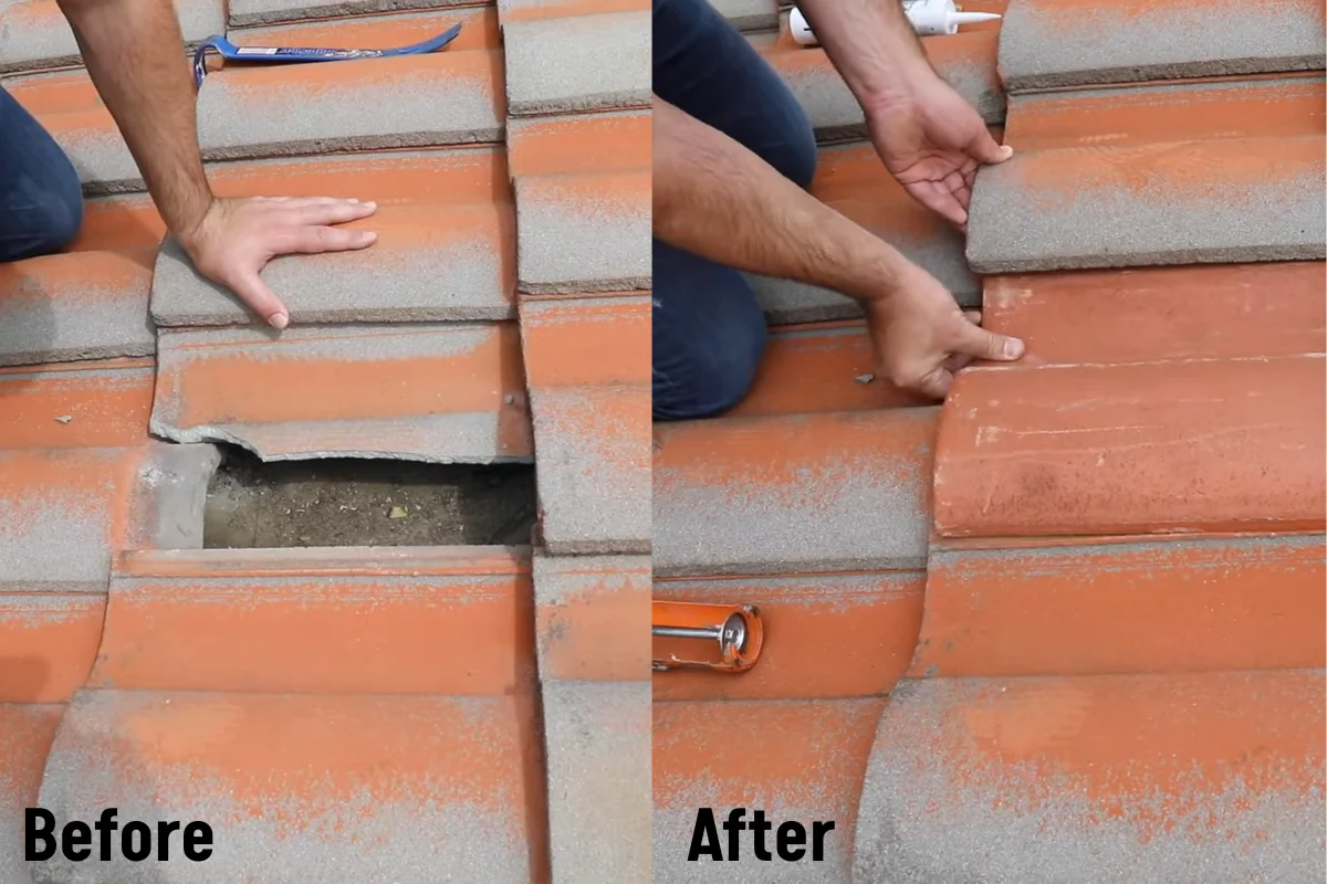 Tile roof repair before and after by our crew